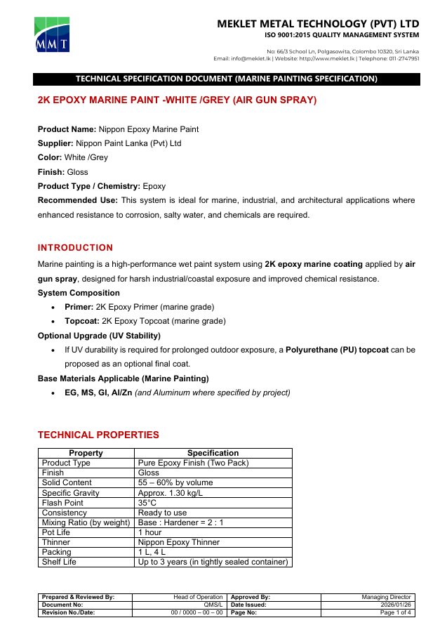 First page of the Marine Painting Specification